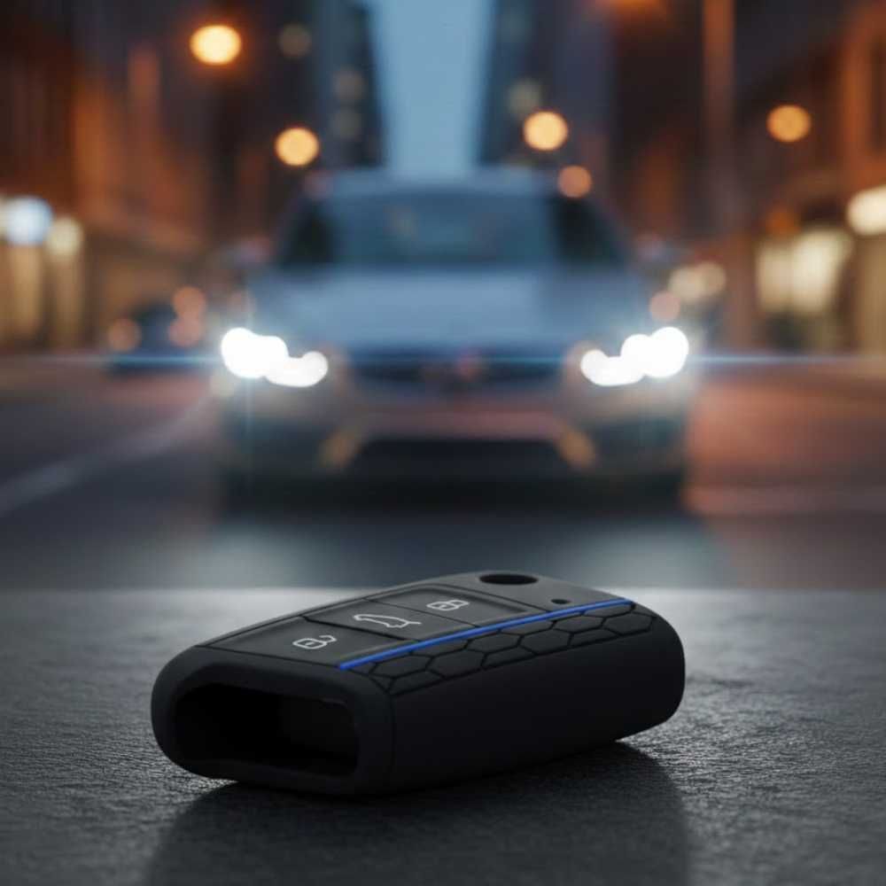    Volkswagen Seat Skoda Silikon Anahtar Kılıfı Mavi Çizgili